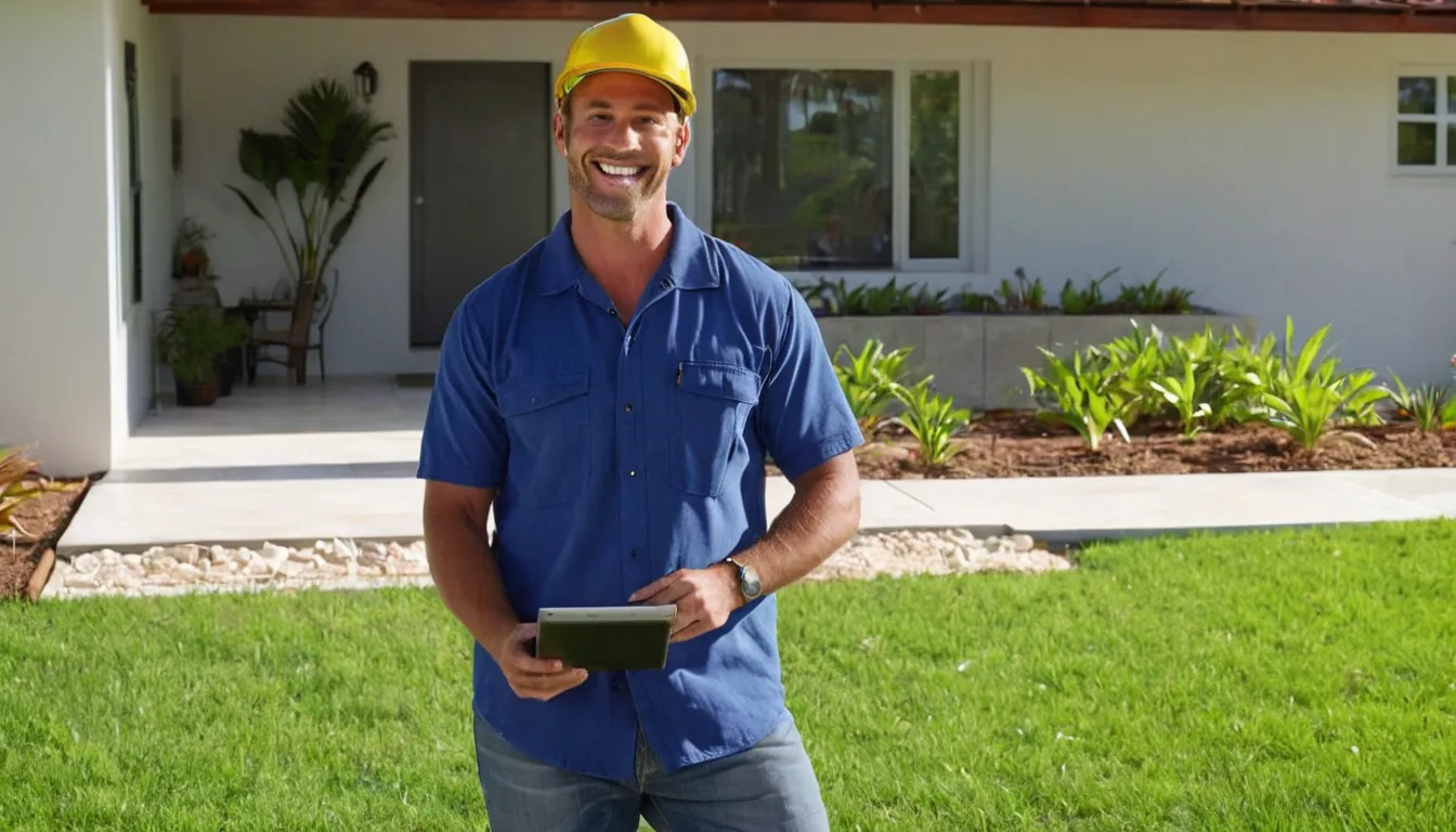 Friendly provider showing a homeowner camera inspection footage of a sewer pipe near a home in Bay Lake